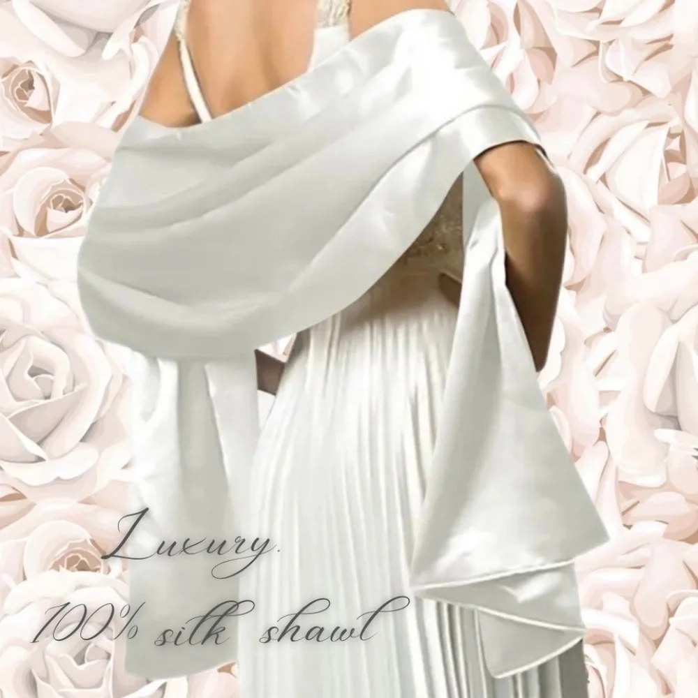 100% SILK SATIN White Large Shawl Scarf Wrap Luxury Bridal Cover up Wedding gift